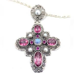 Designer Signed Nicky Butler Pink Quartz Cross Pendant & NB Pearl Necklace NWT